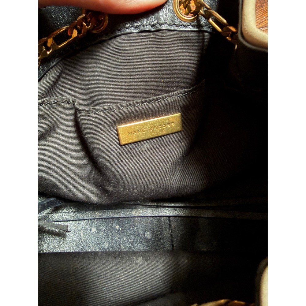 Marc Jacobs Sway Party Cream Lamb Leather Whipstitch Bucket Bag Gold Chain Strap - Picture 4 of 10
